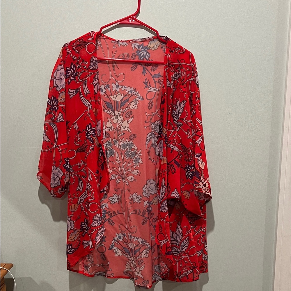 Floral Red Kimono Cardigan